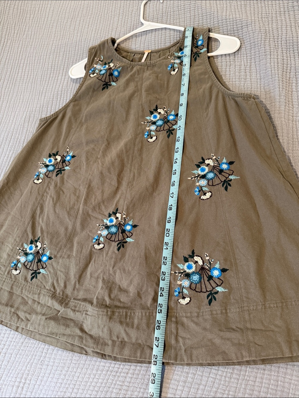 Free People Strada Embroidered Floral Sleeveless Top - Taupe with Blue Accents - Picture 8 of 8